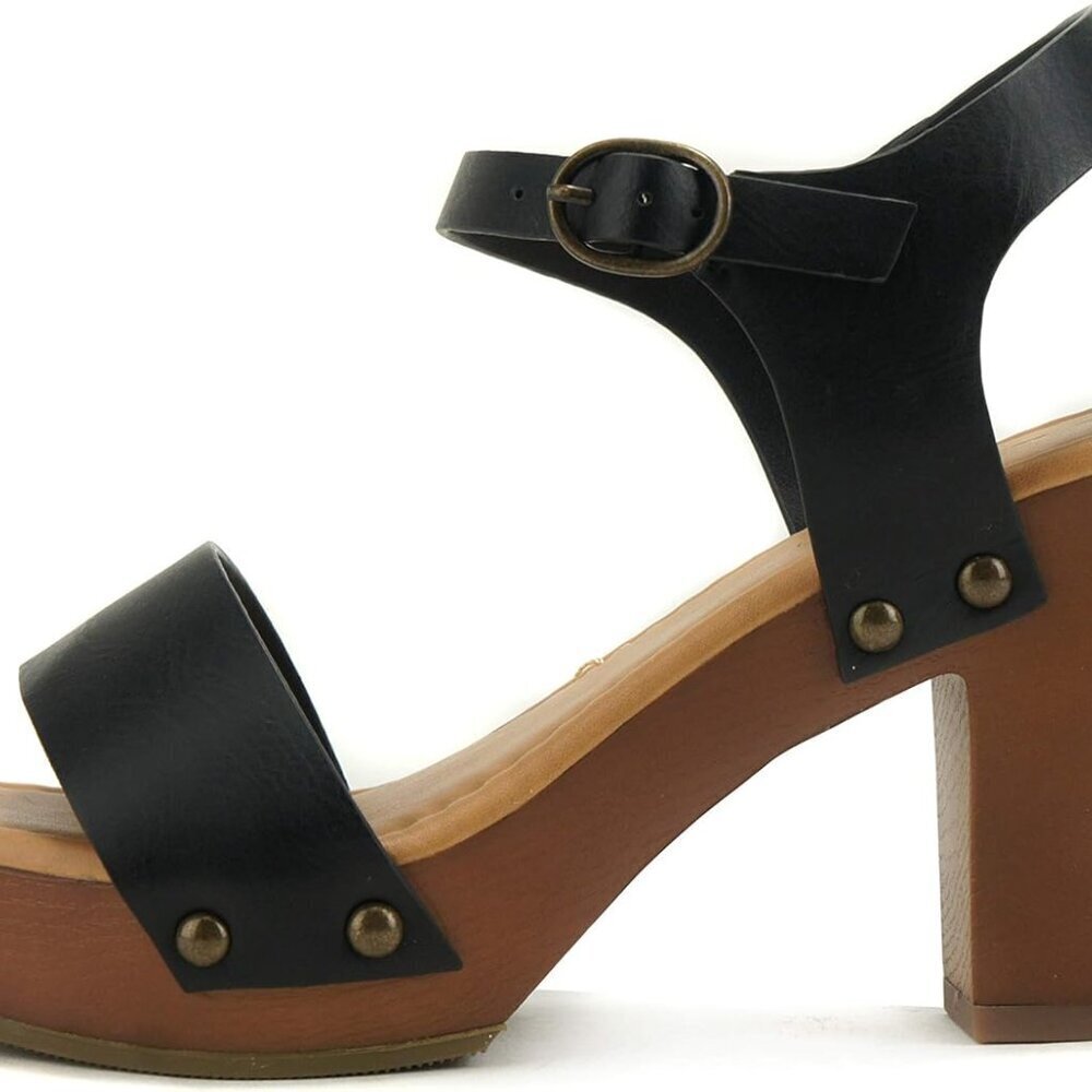 Women's Wedge Sandal Synthetic Leather 9 Stylish Studded Buckles Ankle Strap